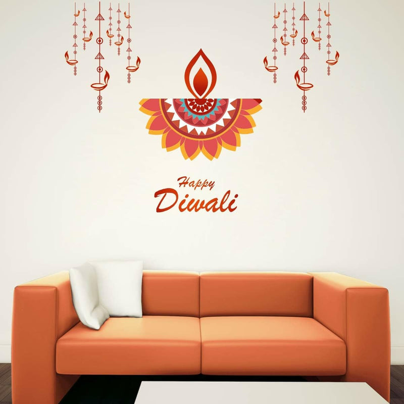 GADGETS WRAP Happy Diwali Deepak Design Wall Sticker & Decal (Vinyl,Size-58 Cm X 53 Cm)