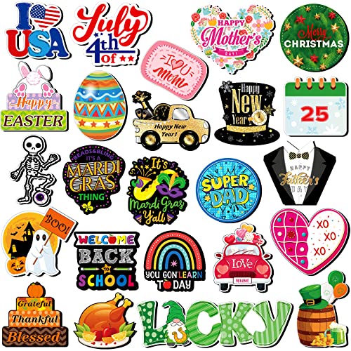 24 Pcs Holiday Magnets Halloween Thanksgiving Day Christmas Day New Year Valentine's Day St. Patrick's Day Refrigerator Magnets Mardi Gras Festival Fridge Dishwasher Locker Magnet