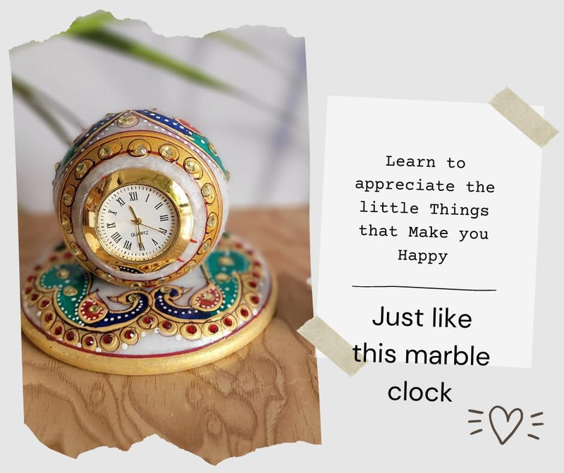 R&M RM Marble Round Table Clock | Traditional Decor Clock| Rajasthani| Minakari Work Clock for Home Decoration Festive Season Gift Christmas New Year Gift