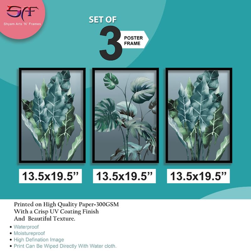 SAF paintings Set of 3 Green Tropical Leaves Wall Painting for Home Decoration SA-BLACKMX33503