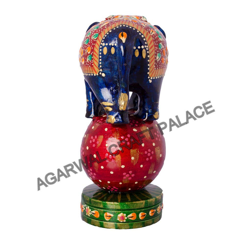 Agarwal Craft Palace Wooden Dancing Elephant on Ball 6" Statue, Elephant Figurine, Wooden Sculpture, Wooden showpiece, Emboss Painted Elephant, Decorative showpieces, Home Decor, Circus Elephant