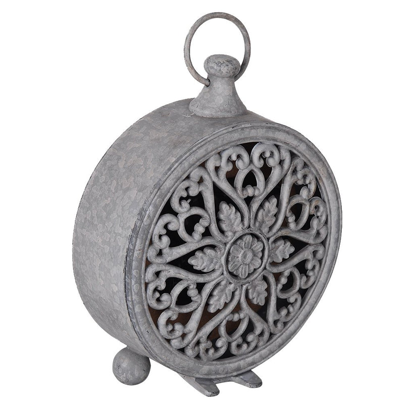 NIKKY HOME Vintage Pewter Quartz Round Table Clock with Handle 4.75'' by 2.12'' by 6.12'', Grey