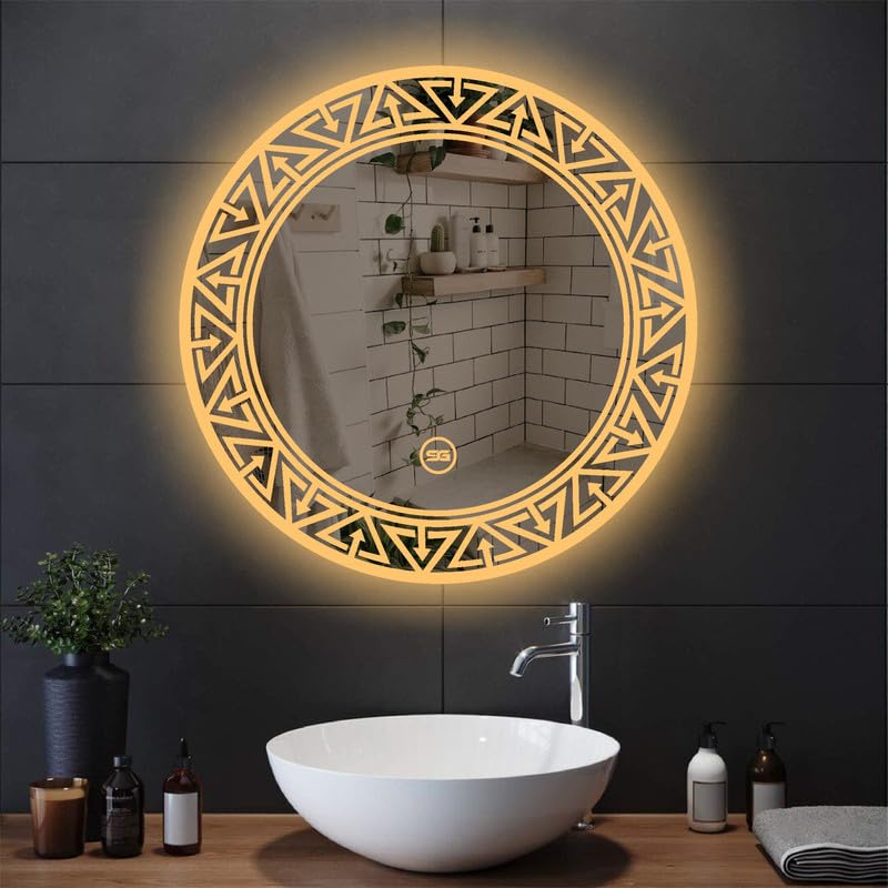 Spark Glass Round LED Sensor Mirror. (LedColour: White, Warm White, & Mix Light) - (Size:24x24 Inch)