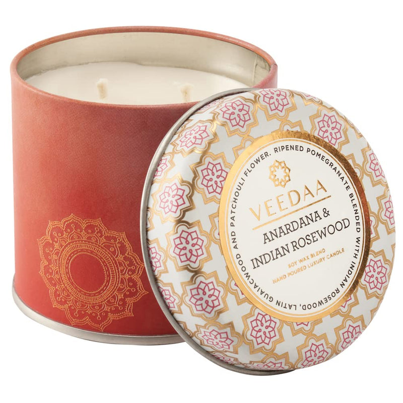 VEEDAA Anardana & Indian Rosewood Soy Wax Mason Tin Scented Candle (Burns 25 hours)