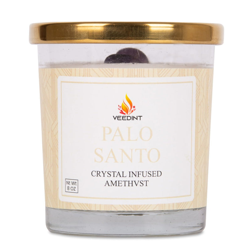 Veedint Candle Scented Candles, Jar Candle, Burn Time - 24 hrs, Metal Lid, 2 - Wick, Crystal Infused - Palo Santo