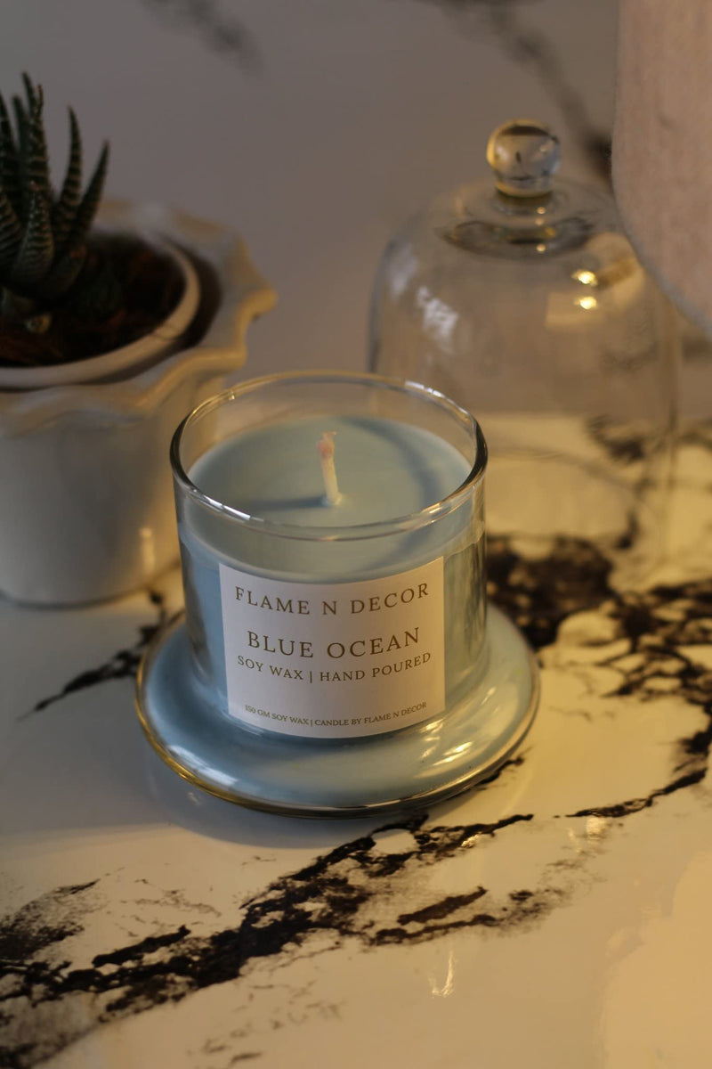 Bell Jar Candle with Glass Dome | Blue Ocean | Premium Soy Candle