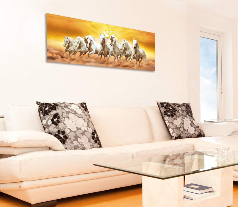 Walls and Murals Vaastu Paintings for Home - 7 Running Horses Vastu Wall Sticker (Large), 20" X 48"