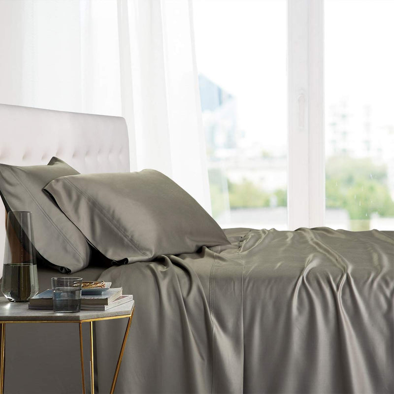 Royal Tradition Viscose from Bamboo Bed Sheets, Twin Extra Long XL, Solid Grey, Super Soft and Cool 3PC Sheet Set