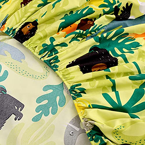 NATURETY Bedding Fitted Sheet with Deep Pocket,Thicken Printed Fabric Bed Sheets (Yellow Animals, Full)