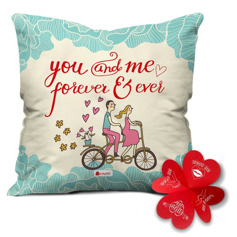 Indigifts Valentine Gifts Love Quote Satin Cushion Cover with Filler (White, Standard-12x12 inch), Valentine Couple Gift Item, Couple Gifts for Husband and Wife, Gifts for Men, Gifts for Girlfriend