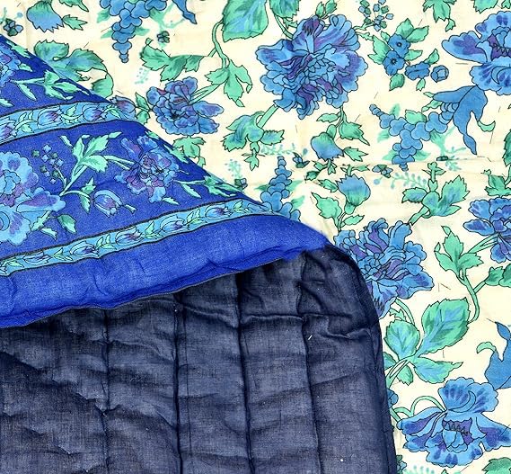 fashhub Cotton 240 TC Single Bed Rajasthani Traditional Jaipuri AC Quilt | Pack of 2 (85" x 55", Blue)