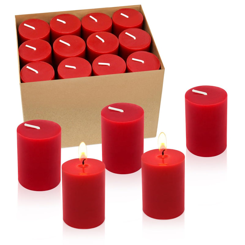 12 Hours Red Votive Candles, 2.0 Inch Unscented Wax Candles for Wedding, Party, Holiday & Home, 24 Packs