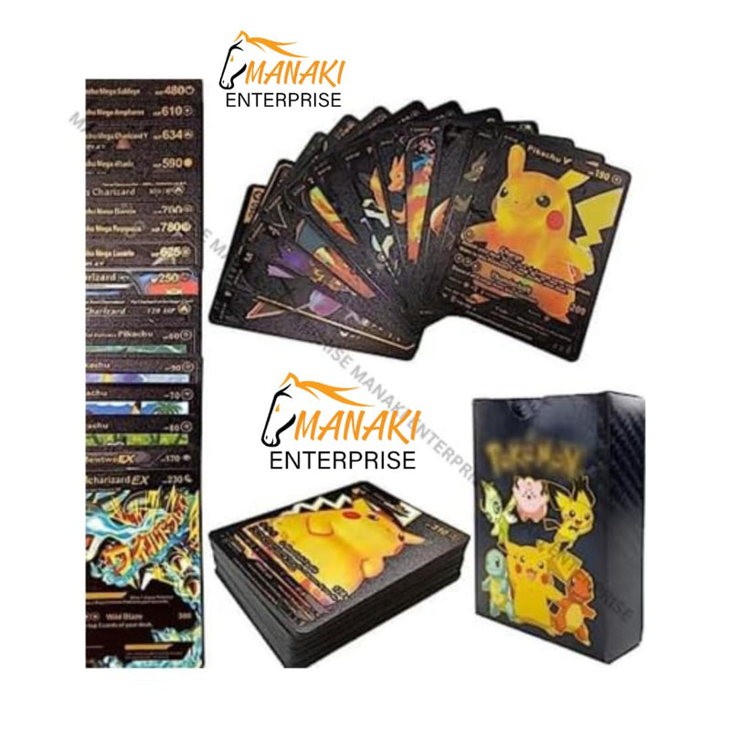 MANAKI ENTERPRISE 220 Pcs Playing Cards 55 Gold,55 Silver,55 Black & 55 Rainbow Cards All Rare Series Set of 220 Cards TCG Deck Box - Vstar V Series EX Vmax GX Rare(Gold+Silver+Black+Rainbow)