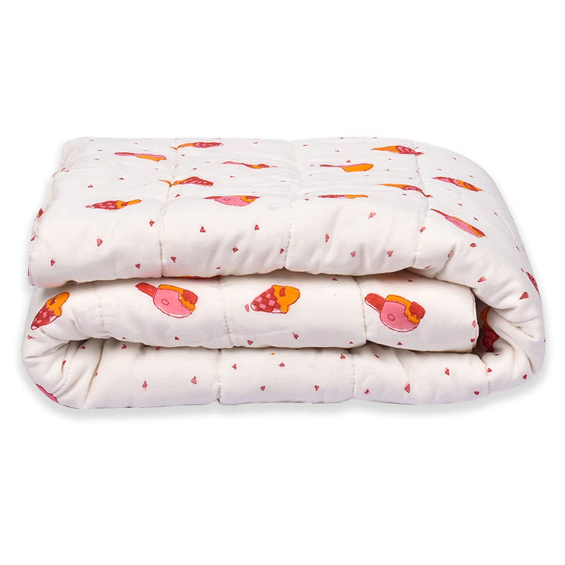 Mom's Home Organic Cotton Baby Quilt Light Winter Blanket- 0-3 Year-110x120 cm - Icecream