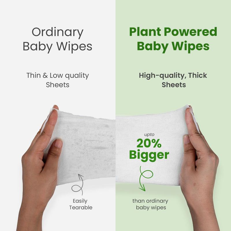 Mother Sparsh Natural Care Baby Wipes I 100% Plant Made Fabric From Forest Land | Fresh+Cleanse (with Cucumber) Plant Powered Wet Wipes For Baby I Cotton Cloth Like Bigger Sheets | 60 Pcs (Pack of 2)