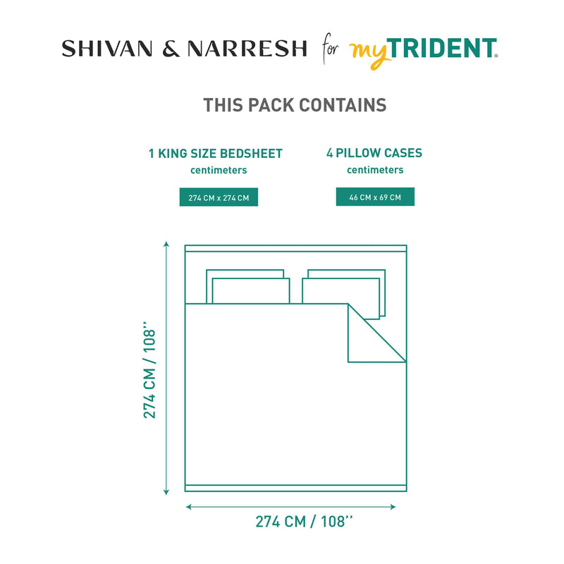 MYTRIDENT Shivan and Narresh Collection, Trident Bedsheet for Double Bed, 100% Cotton Bedsheet, 400 TC, Luxury, Premium bedsheet, King Size Bedsheet with 4 Pillow Covers - Izu Zunu