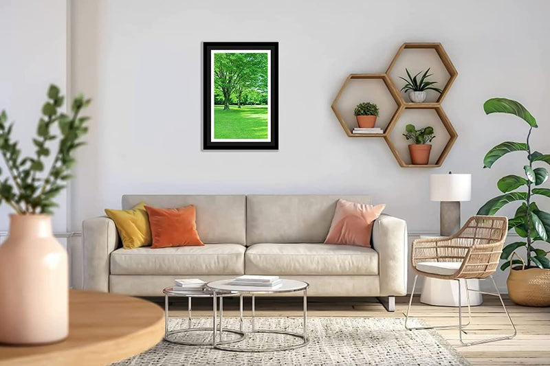 Treemaison Lush Nature Green Landscape - Vastu Remedy with Frame (13 * 19, Black Frame)