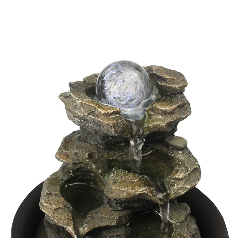 ZEERKEER Spinning Orb Rock Cascading Tabletop Fountain, Zen Meditation Indoor Waterfall Feature with LED Light for Home Office Bedroom Relaxation