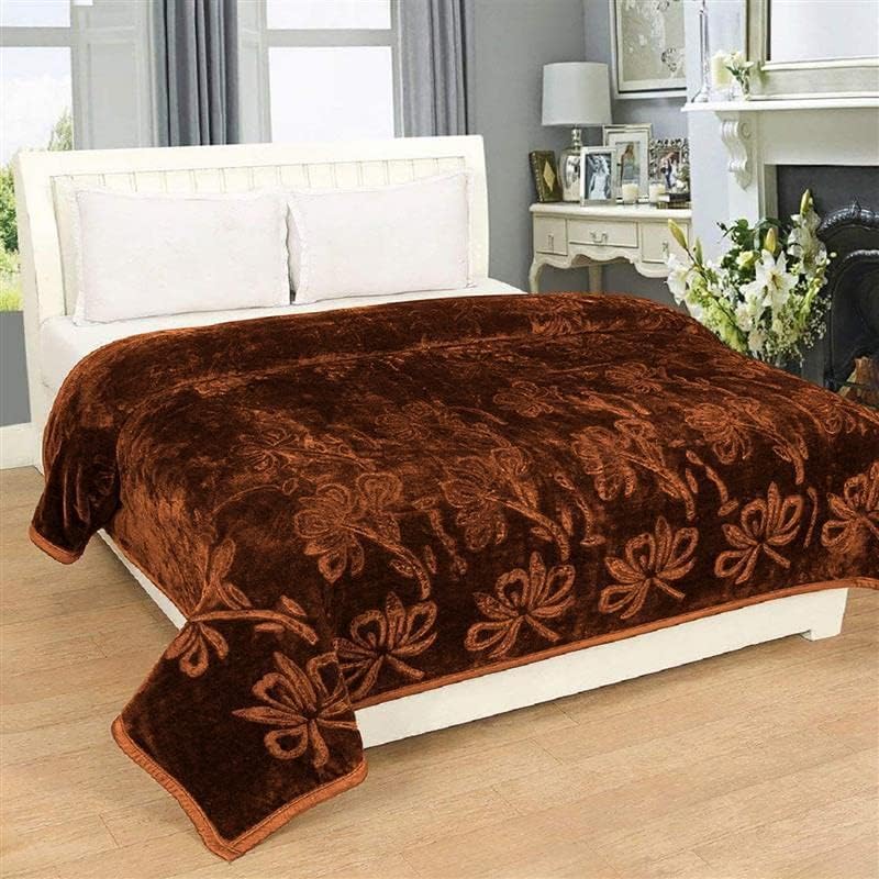 OM SHIV Unique Mink Blanket 505TC Polyester Double Bed Blanket for Winter (Brown)