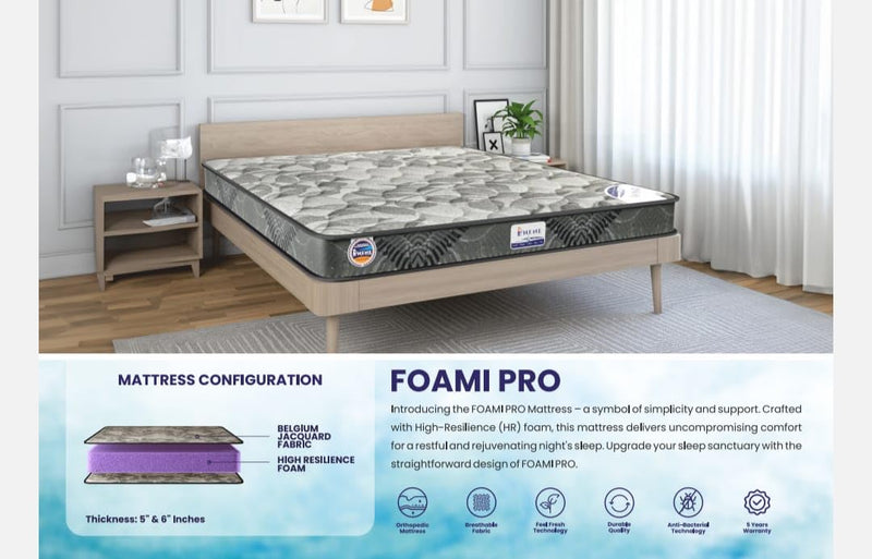 Nene Foami Pro |Medium Firm HR Foam Mattress| 5 Inch Mattress | 5 Years Warranty| Orthopeadic Super Comfortable Mattress (72X35X5)