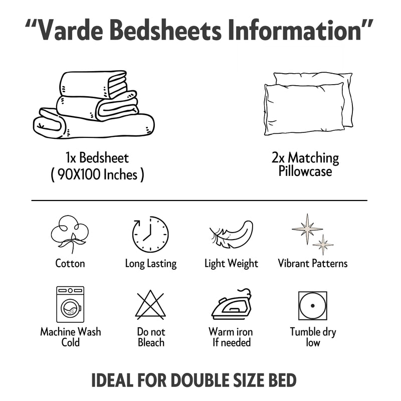 Värde 210 TC 100% Cotton Bedsheet | Bedsheet with 2 Pillow Cover | Double Bedsheet Cotton | All Season Comfort | Handmade Handloom Bedsheet 90X100 Inches | Grey