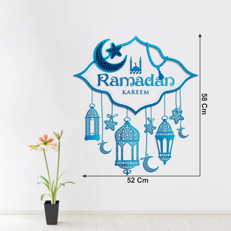 Sticker Studio PVC Vinyl Muslim Islamic Ramadan Kareem Masjid Wall Sticker Decal for Hall Living Room Bedroom, Size: 58 CM X 53 CM, Sky Blue, Pack of 1