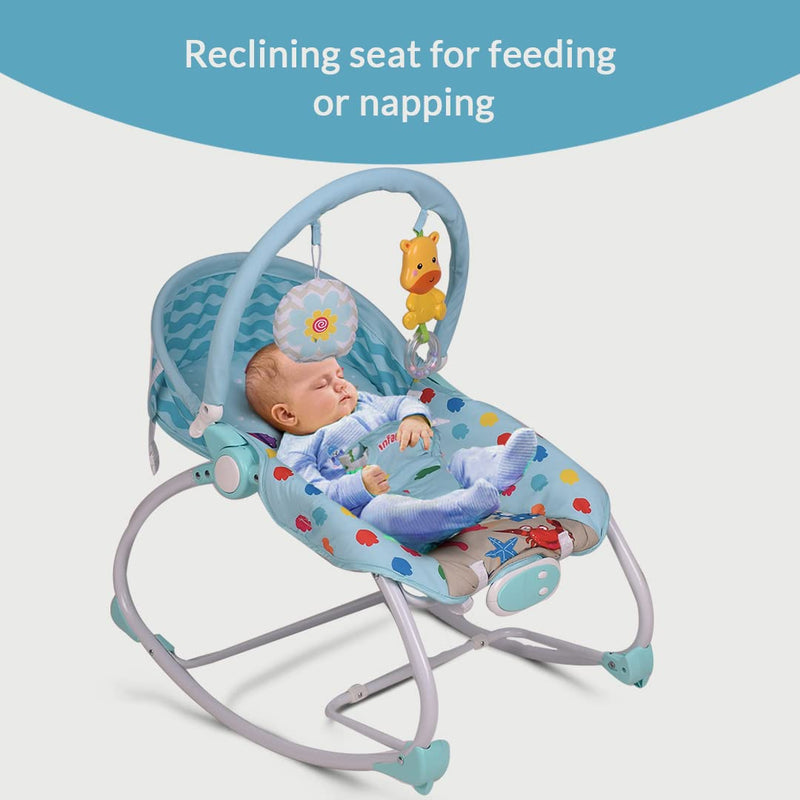 INFANTSO Baby Rocker Portable with Free Mosquito Net & Calming Vibrations & Musical Toy (03-Blue)