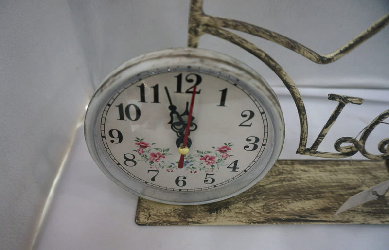 UBERSWEET® One of a Bicycle Shaped Love Table Clock, Shabby Chic, Made up of Wrought Iron by Hadaaya Gift & Home Decor