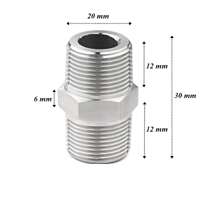 NEW WARE CP Hex Nipple 1/2 Inch to 1/2 Inch Male Threaded SS for connecting two Threaded Pipes or fittings (Pack of 2)