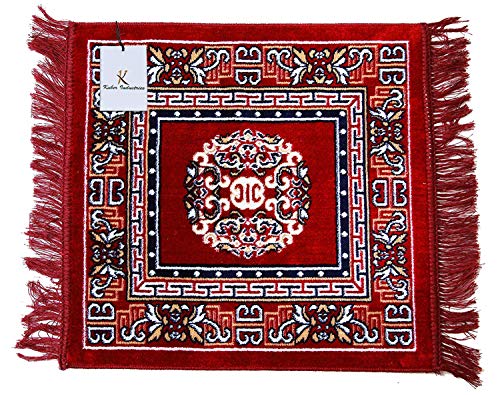 Kuber Industries 4 Pieces Velvet Prayer Square Mat/Aasan/Pooja Mat/Meditation Mat/Multipurpose Velvet Rug Mat 2 Ft X 2 Ft (Red & Maroon) Ctktc33989, Standard