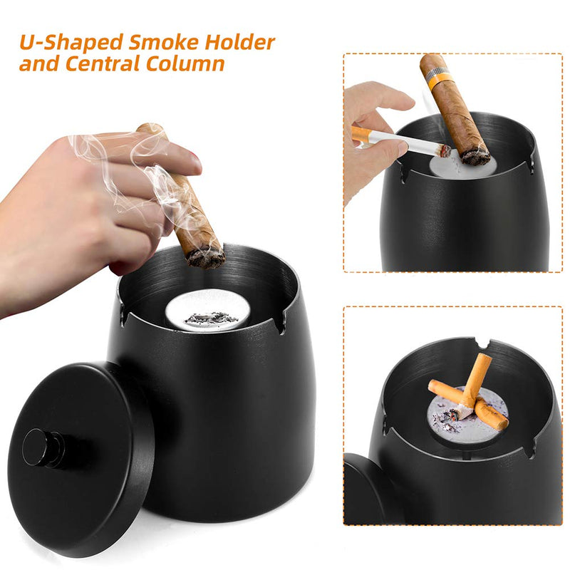 Large Outdoor Cigarette Ashtray with Lid Smokeless Stainless Steel Ash Trays Covered Windproof Smell Proof Ashtrays for Outside Patio Home Odorless Office Tabletop