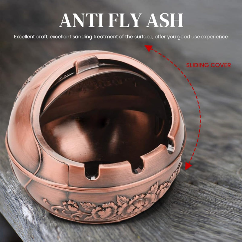 HASTHIP® Peacock Ashtray Retro Zinc Alloy Ashtray with Closing Lid Decorative Embossing Peacock Ashtry with 3 Cigarette Holder Grooves Home Gift Car Ashtry, 10x10x9cm