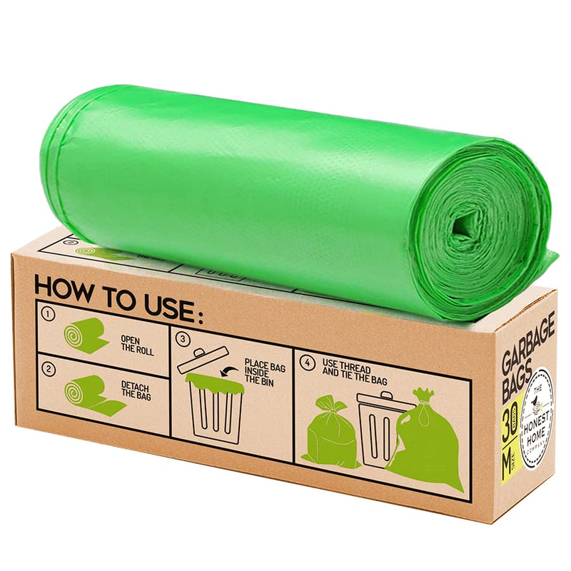 THE HONEST HOME COMPANY | Biodegradable Garbage Bags Medium Size | 120 Dustbin Bags | 30 Medium Bags/Roll | 19 X 21 Inches Trash Bags | Pack Of 4 Rolls - Green (As seen on Shark Tank)