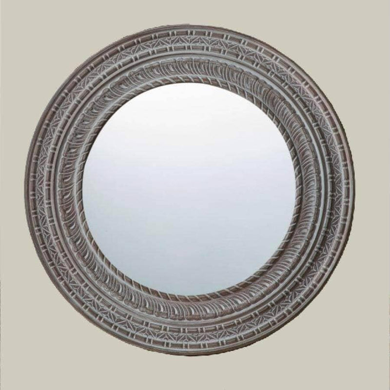 THE SARA ENTERPRISES Wood MDF Wall Mirror Frame Size (36×36) Inch Round Only Frame with Out Mirror Colour White Antique Amazing Look Somthing is Different