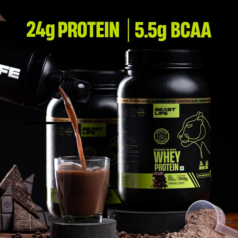 BEASTLIFE Whey Protein Powder With Ultrasorb Tech,Isorich Blend,24G Protein,5.5G Bcaa,Sports Nutrition|High Absorbtion Fuels Muscle|Speed Recovery For Men & Women (924G,Rich Double Chocolate) (1848g, Rich Double Chocolate)