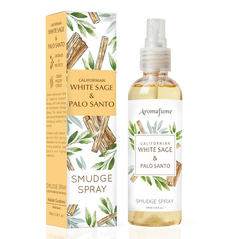 White Sage & Palo Santo Smudge Spray by Aromafume | 100ml/3.3 oz | Sage Spray for Cleansing Negative Energy & Protection | Non-Toxic | Room Spray for Spiritual Cleansing, Smokeless Sage Smudging