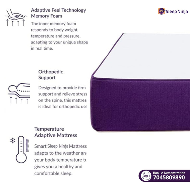 Sleep Ninja Orthopedic Memory Foam Bed Mattress | 10 Years Warranty | Back Pain Pressure Support Relief, Hypoallergenic, Motion Isolation, Dust Resistant | Medium Firm | Double Size 72x48x5 Inches