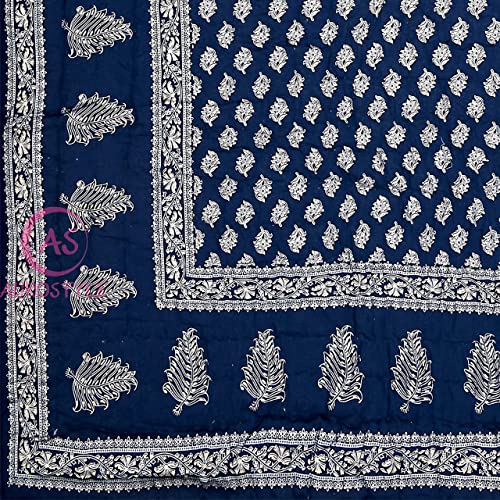 AUROSTYLE 400 TC Light Weight Pure Cotton Jaipuri Traditional Floral Design with Gold Print Double Bed Jaipuri Quilt/Razai/Rajai (Blue, Double Bed (90 x 105 Inch))