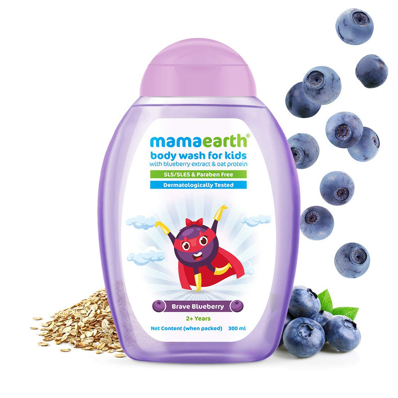 Mamaearth Brave Blueberry Body Wash For Kids with Blueberry Oat Protein 300 ml, 1 count