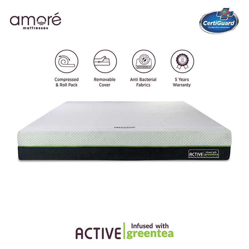 Amore New Active Green Tea Orthopedic Memory Foam Dual Comfort Single Size Mattress (75x36x6).