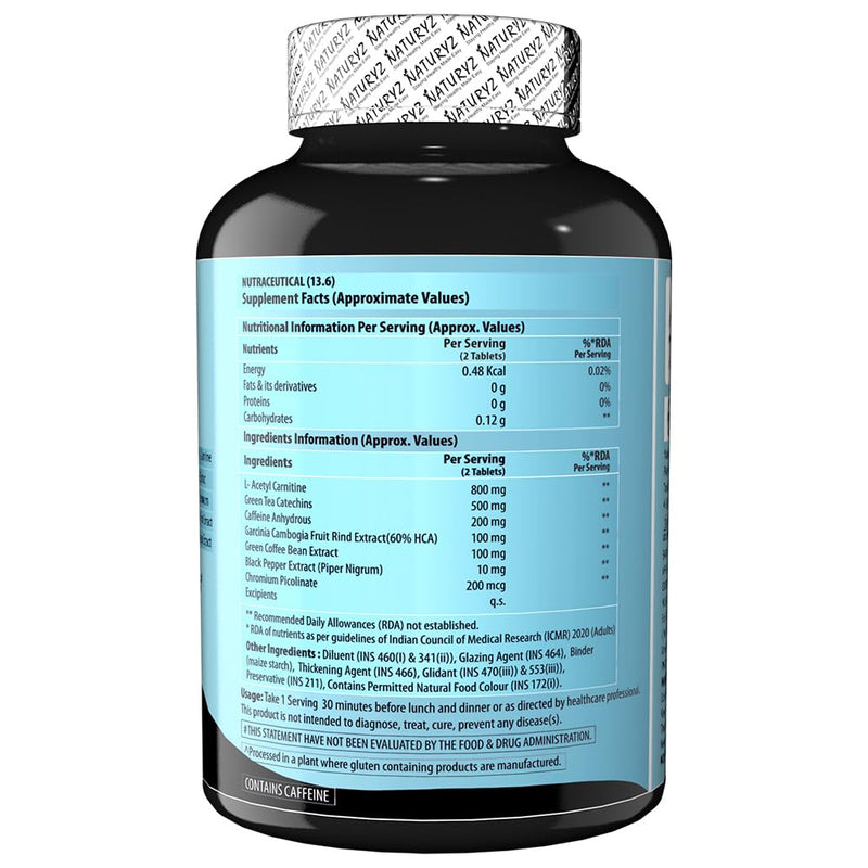 Naturyz LEAN CUTZ Thermogenic Fat Burner with Acetyl L Carnitine, Green tea Extract, Garcinia Cambogia, Green Coffee Bean Extract, Caffeine & Chromium Weight loss product for Men & Women - 90 Tablets