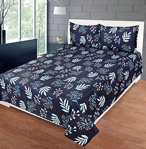 FLOATING DREAMS Bedsheet Premium Cotton 220 TC Double Flat Bedsheet with 2 Pillow Case