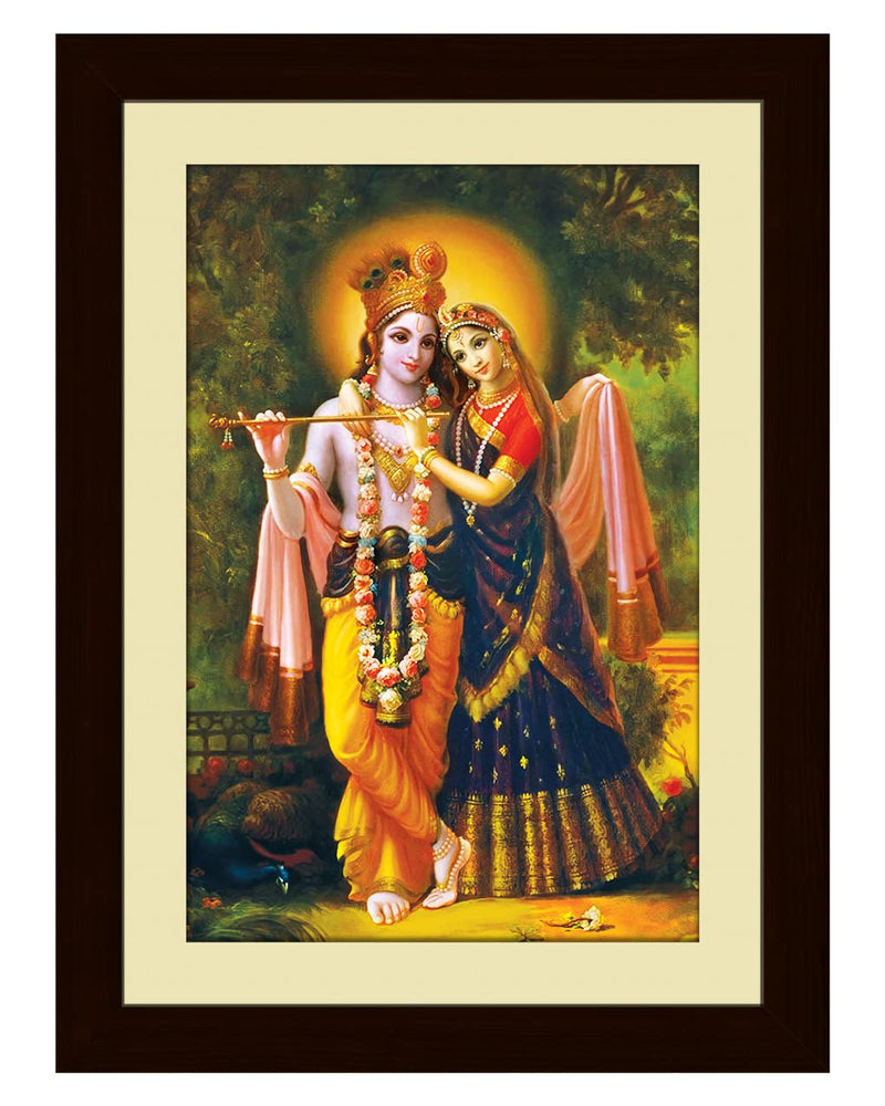 ArtX Wood Bhagwan Radha Krishna Traditional Indian Multicolor Framed Painting Prt (Axh0136-Rdk)