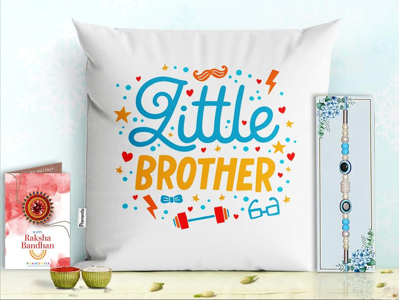 Pillow Rakhi for Brother with Gift - Rakhi with Rakhi Cushion with Filler Greeting Card- Rakhi for Brother, Gifts for Brother, Gifts for Rakhi, Gifts for Rakshabandhan Rakhi Gifts-PC-CU-19