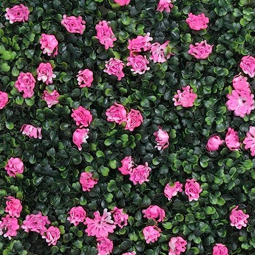 SUPER GELINGEN Plastic Nature'S Tapestry: Lush Artificial Garden Wall Mats With Leaves And Flowers For Vertical Décor And Garden Enhancement (Pink)