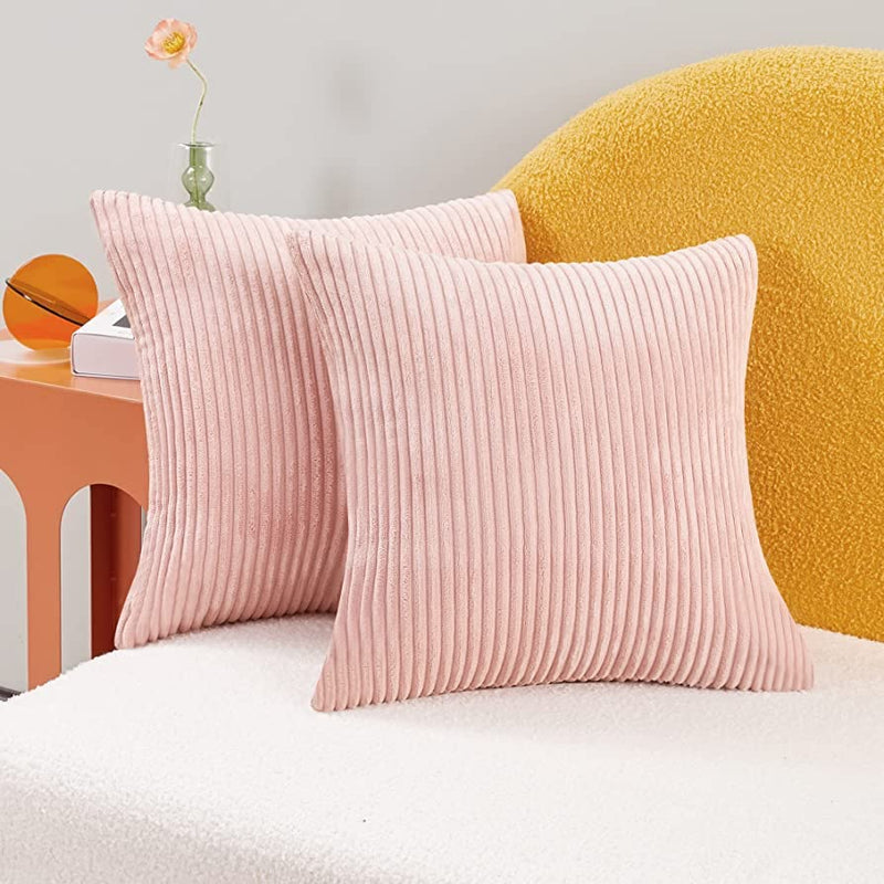 Guffaw / Corduroy/Stripped/Luxury Cushion Covers Standard Size 16"X16" Inches (Peach, 2), 340 TC