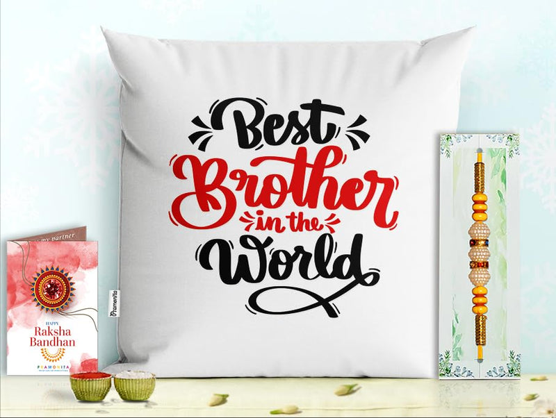 Pillow Rakhi for Brother with Gift - Rakhi with Rakhi Cushion with Filler Greeting Card- Rakhi for Brother, Gifts for Brother, Gifts for Rakhi, Gifts for Rakshabandhan Rakhi Gifts-PA-CU-24