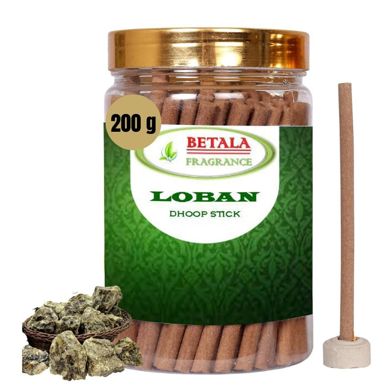 Betala Fragrance LOBAN Flavour Dhoop Sticks for Puja (Charcoal Free), Pack of 200 Gm, 70 Batti Approx with Stand Holder in Storage Box (200 GM)