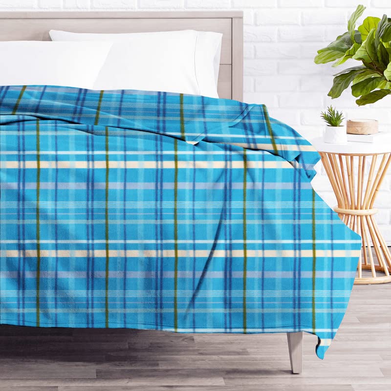 VAS COLLECTION - 300 TC All Season Solid/Plain Light Weight Polar Fleece Single Bed Blanket (152 x 230 cm - Blue Check)