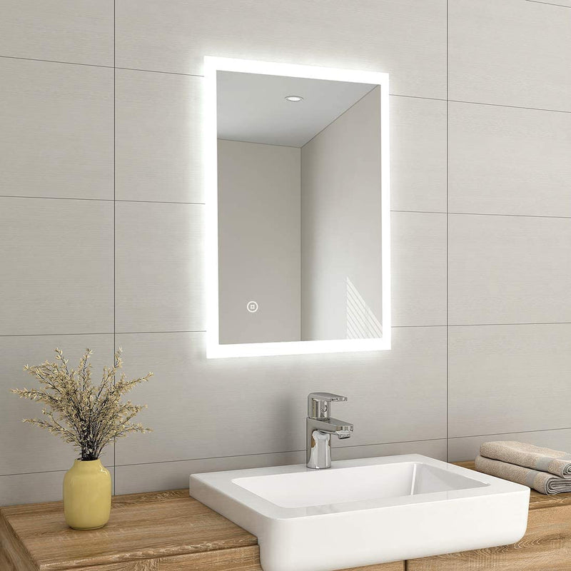 VENETIAN IMAGE Bathroom Mirror with Led Lighting Wall Mirror with Button Switch Energy Saving Class A ++ (Contemporary, 50x70 CM) 6000K Cool White Led